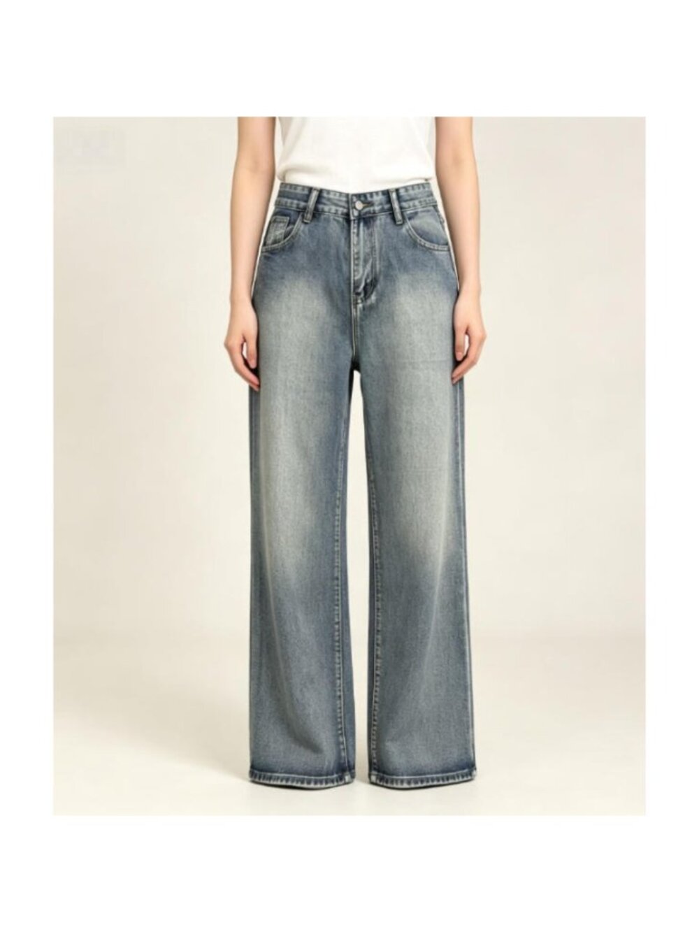 Fashion Women High Waist Straight‑Leg Jeans Casual Vintage Washed Denim Bottoms
